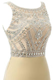 Beauty Mermaid Champagne Long Beaded Prom Party Dress OK4