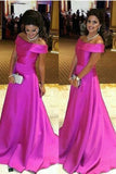 Hot Pink Off Shoulder Formal High Low Simple Satin Long Prom Dress K667