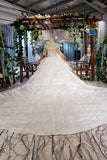 Ball Gown Half Sleeves Lace Bridal Dresses with Sequins, Princess Long Wedding Dress OKN72