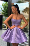 Purple A-line Satin Short Homecoming Dress Spaghetti Straps Simple Prom Dress OKX45