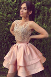 Cute round neck lace short a line pink homecoming dress, sweet 16 dress OK225