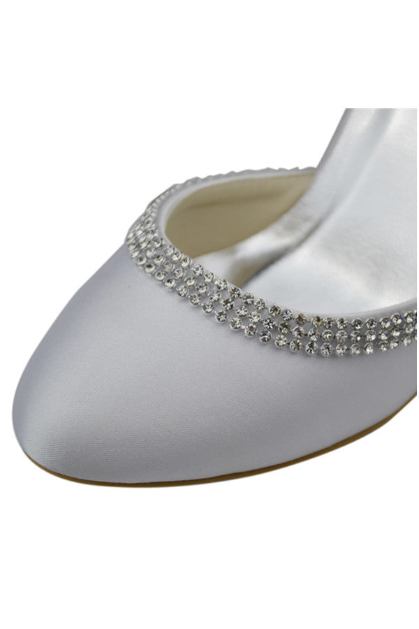 Ankle Strap Beaded High Heel White Comfy Satin Party Shoes S124