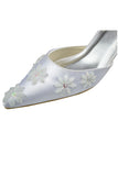 Ankle Strap Pointed Toe Handmade White Prom Shoes With Flowers S83