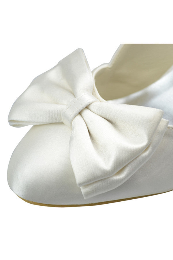 Simple Elegant Ivory Satin Low-Heel Wedding Party Shoes S85