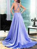 Two Pieces Halter Keyhole Beaded Satin A Line Elegant Lavender Long Prom Dress OK941
