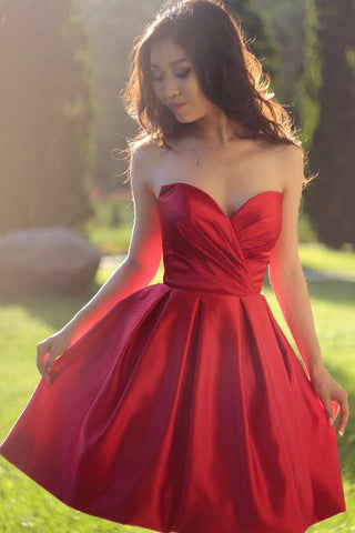 Sweetheart A Line Pleated Red Homecoming Dress, Short Graduation Dress OKB72