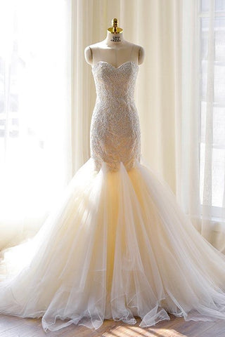 Fashion Wedding Dress,Sweetheart Wedding Dresses,Mermaid Wedding Dresses,Long Wedding Dresses,Tulle Wedding Gown,Ivory Wedding Dress