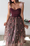 A-line Tulle Short Prom Dress Floral Skirt Tea Length Women Casual Gown OKW86