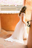 Cheap Sweetheart Beading Cap Sleeves Chiffon A-Line Pleats Wedding Dresses OK772
