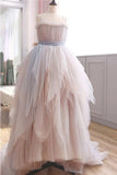 Vintage A-line Spaghetti Straps Blush Prom Dress Puffy Ruffles Party Dress OKU26