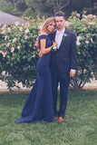 Elegant Prom Dresses,Navy Blue Prom Gown,Off the Shoulder Prom Dress,Mermaid Prom Dress